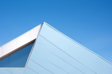 Fototapeta na wymiar Abstract modern architecture with a minimalist design against a clear blue sky.
