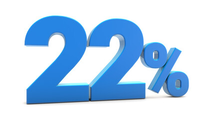 22 percentage sign isolated on transparent background. 22 percent off 3d. 22% png 3d. 3D rendering.	
