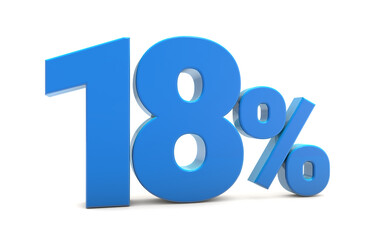 18 percentage sign isolated on transparent background. 18 percent off 3d. 18% png 3d. 3D rendering.	
