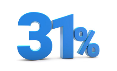 31 percentage sign isolated on transparent background. 31 percent off 3d. 31% png 3d. 3D rendering.	
