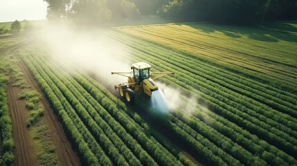 Spraying pesticide with tractor at agriculture field