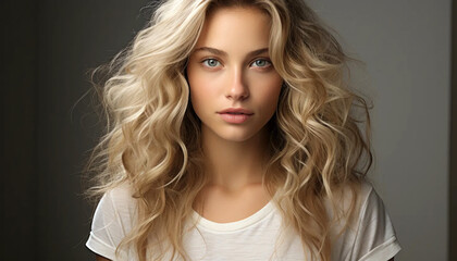 Fototapeta premium blonde supermodel, long blonde hair, curly hairstyle
