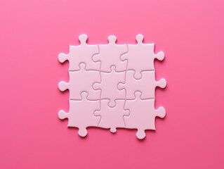 Many pink picture puzzles on pink background, idea solution concept