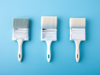 Set of paint brush isolated on blue background
