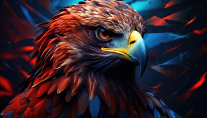 Fiery Feathers: Abstract Red-Tailed Hawk Portraits in Nature's Palette