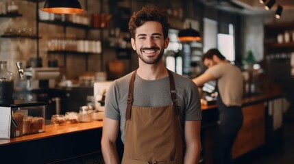 Obraz premium a smiling employee in a coffee shop