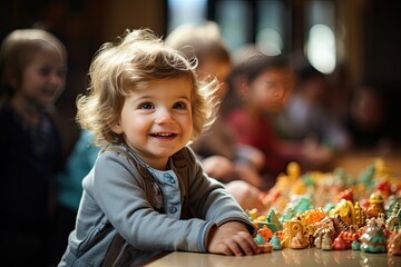 small child with toys in daycare facility
