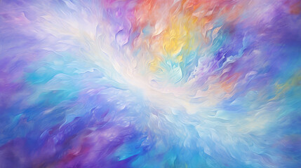 Canvas with multi-layer paint in the form of multi-colored fairy feathers, energetic feel.