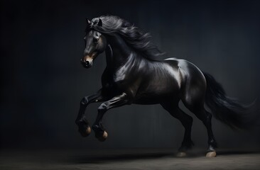 Obraz na płótnie Canvas beautiful dark horses galloping across an open space, the concept of freedom, strength, power.