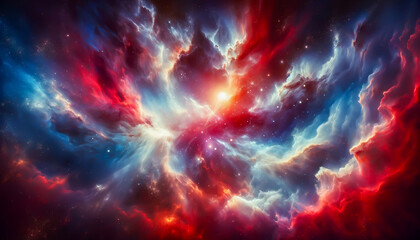 Fototapeta premium A stunning outer space nebula wallpaper featuring a vibrant blend of red, white, and blue colors