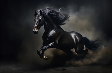Obraz na płótnie Canvas beautiful dark horses galloping across an open space, the concept of freedom, strength, power.