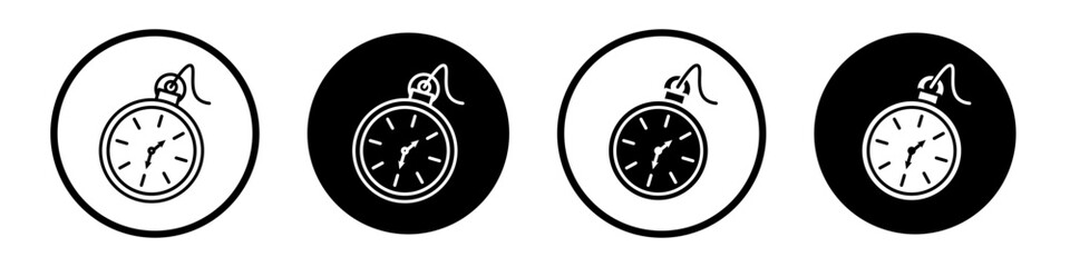 Pocket watch icon set. old vintage clock vector symbol. pocketwatch icon in black filled and outlined style.