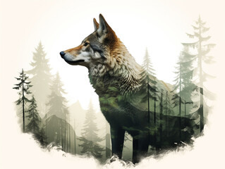 A Double Exposure Style Silhouette of a Coyote with a Forest Background