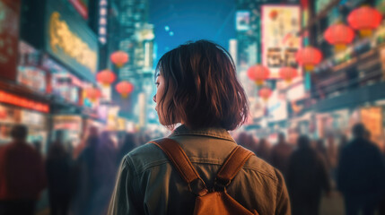 A woman at Shibuya Street at Night