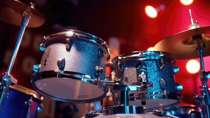 Fototapeta na wymiar A modern drum set on stage for a concert