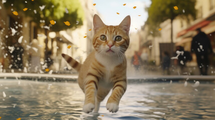 Cats were running around playfully on the street