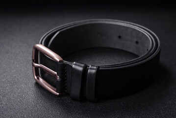 New leather men's belt with an old-style metal buckle