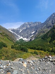 Fototapeta na wymiar mountain landscape view of the Shkhara glacier, Svaneti, Georgia 