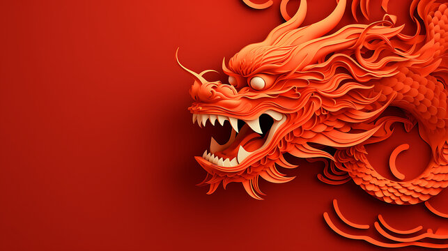 Year of the dragon: Dragon in chinese paper cutting art style for chinese new year celebration