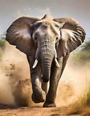 Elephant running towards the camera