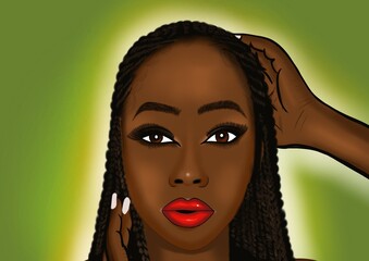 Black woman art with braids digital art painting illustration 