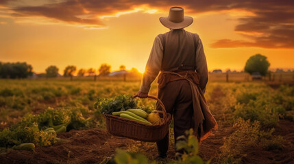 A farmer is harvesting agricultural products