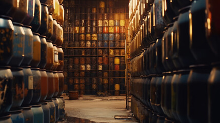 Oil barrels in a warehouse