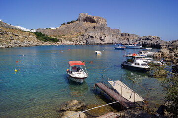 Fototapeta na wymiar The bay of Agios Pavlos beach in the island of Rhodes, Greece