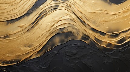 elegant gold and black abstract painting, in the style of textured impasto landscapes, high...
