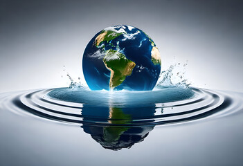 earth surrounded by water splash in minimal style for campaign