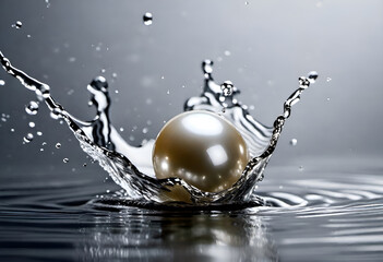 pearl surrounded by water splash in minimal style