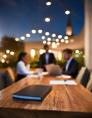 Out of focus business men and women in meeting room