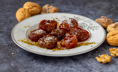 fig jam, Turkish dessert. (Turkish name; incir receli)