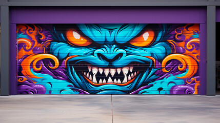 Colorful Expression - A Garage Door Transformed by Vibrant Graffiti Art Celebrating Urban Creativity