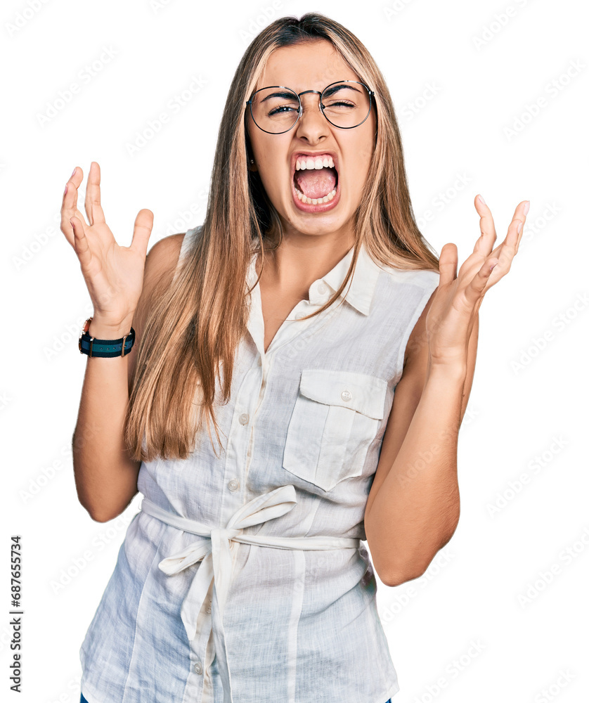 Canvas Prints hispanic young woman wearing casual white shirt crazy and mad shouting and yelling with aggressive e