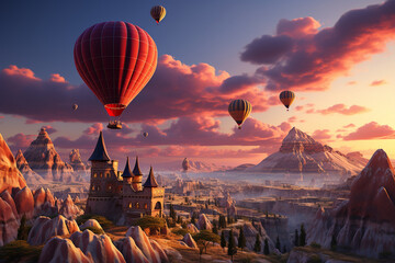 Explore the otherworldly beauty of Cappadocia through a captivating photo, where hot air balloons...