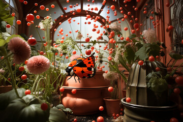 Dive into the world of enchantment with a captivating photo showcasing a commercial space transformed into a vibrant haven for ladybirds, creating a delightful spectacle.