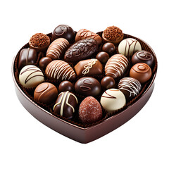 Box of chocolates, heart shape. Transparent background, PNG