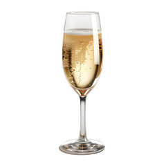 Crystal champagne glass with transparent background. PNG.