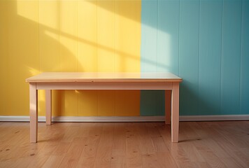 Empty table on creative and colorful kindergarten