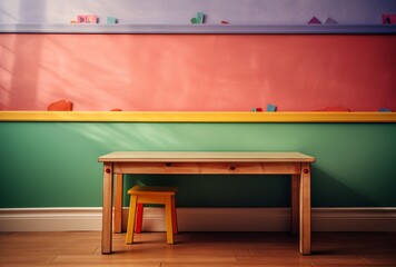 Empty table on creative and colorful kindergarten