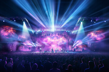 stage lights, crowd at concert - obrazy, fototapety, plakaty