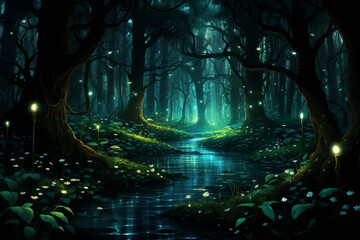 fractal realms, fractal background with forest