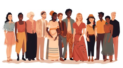 Obraz premium People from different cultures standing together in various colors, symbolizing diversity and unity.