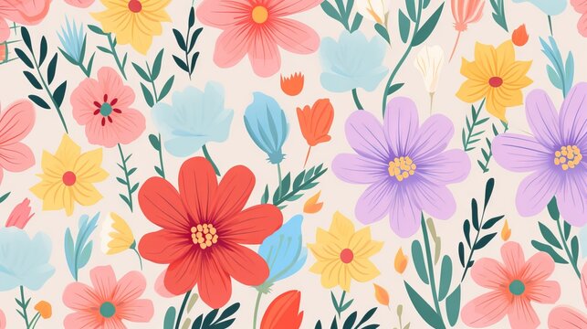 Seamless floral pattern featuring a variety of blooms and leaves