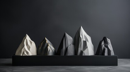 An artistic interpretation of mountain peaks in monochrome on a dark background