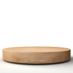 A simple round wooden platform mockup centered on a white background 