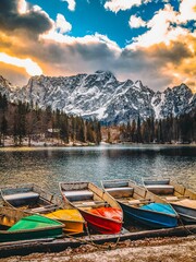 Lake mountain view landscape boat