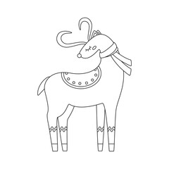 Christmas cute, funny deer in a scarf. Winter holiday element.