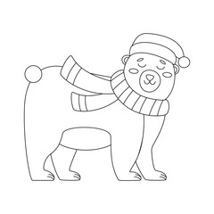 Obraz premium Christmas bear with a red hat and scarf. Winter holiday element.